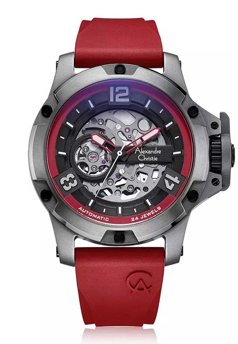 Alexandre Christie Jam Tangan Pria - Red Silver - Silicon - 6295 MTRTPBARE