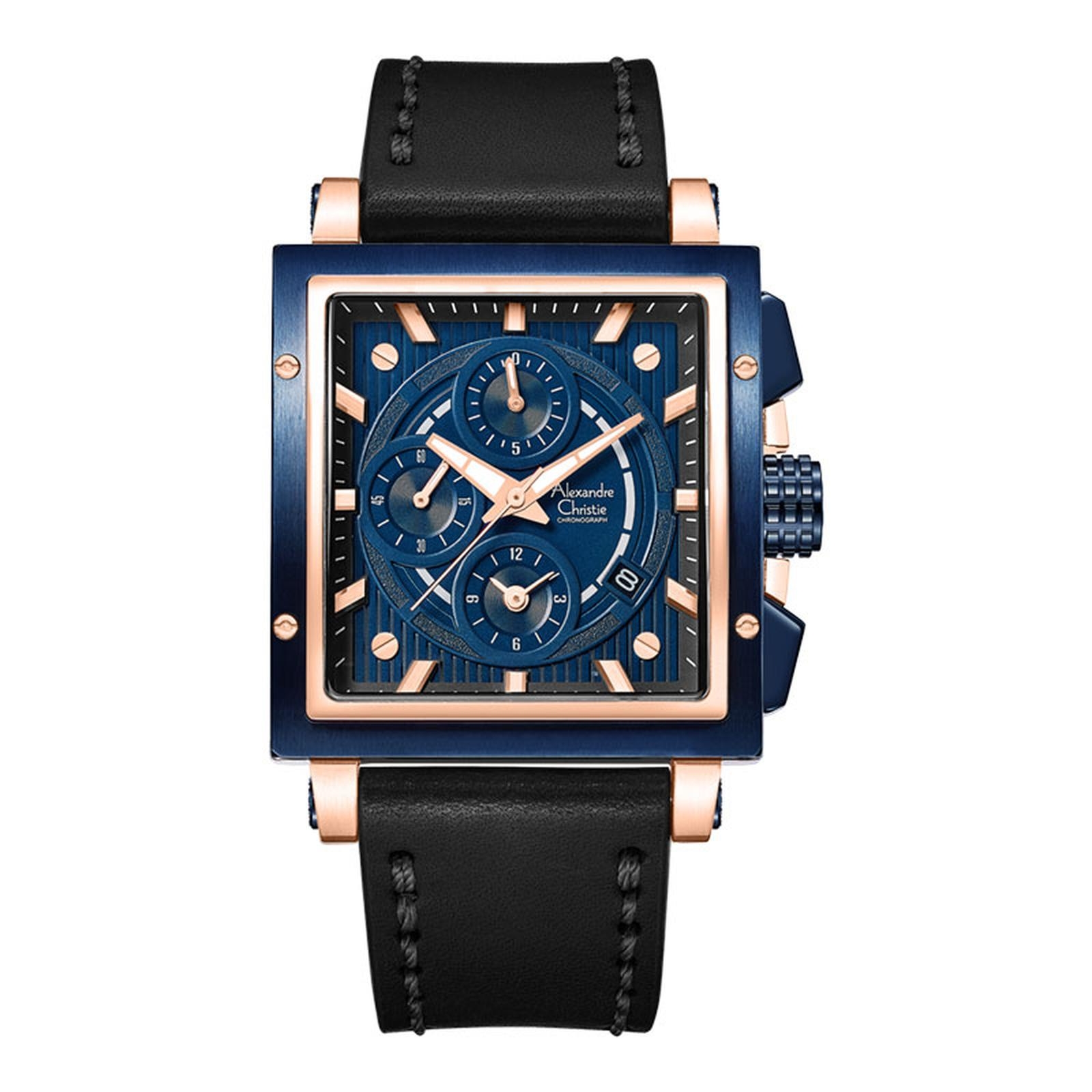 Alexandre Christie 6182 Rosegold Kulit Hitam Dasar Biru Cowok