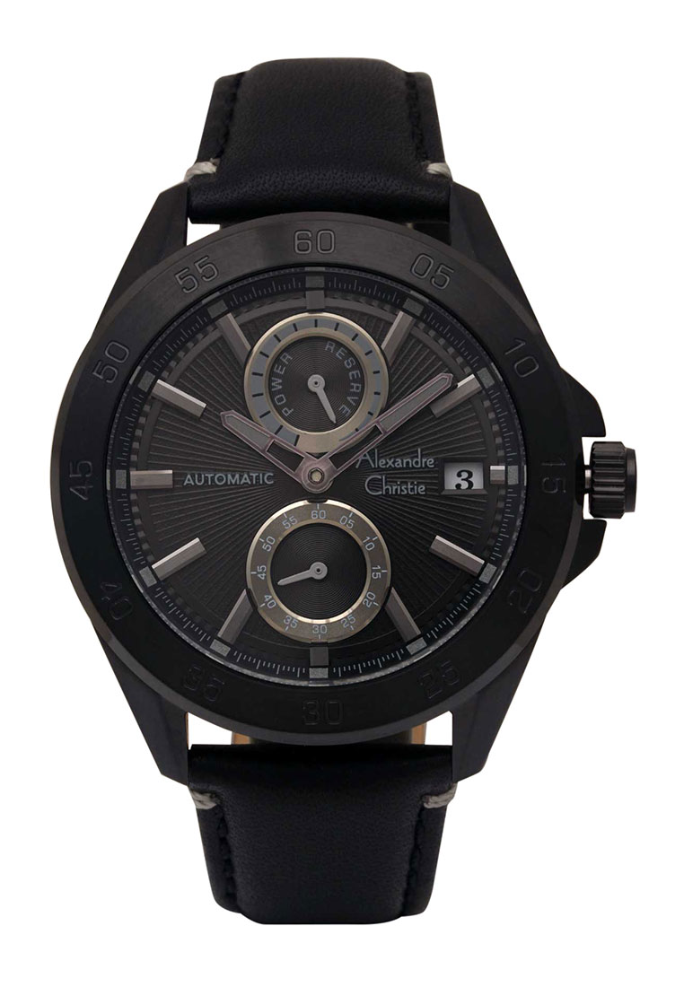 Alexandre Christie Jam Tangan Pria - Black - Leather Strap - 3045 MALIPBA