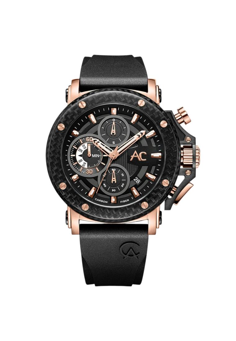 Alexandre Christie 9205 Karet Hitam Ring Rosegold Carbon Cowok