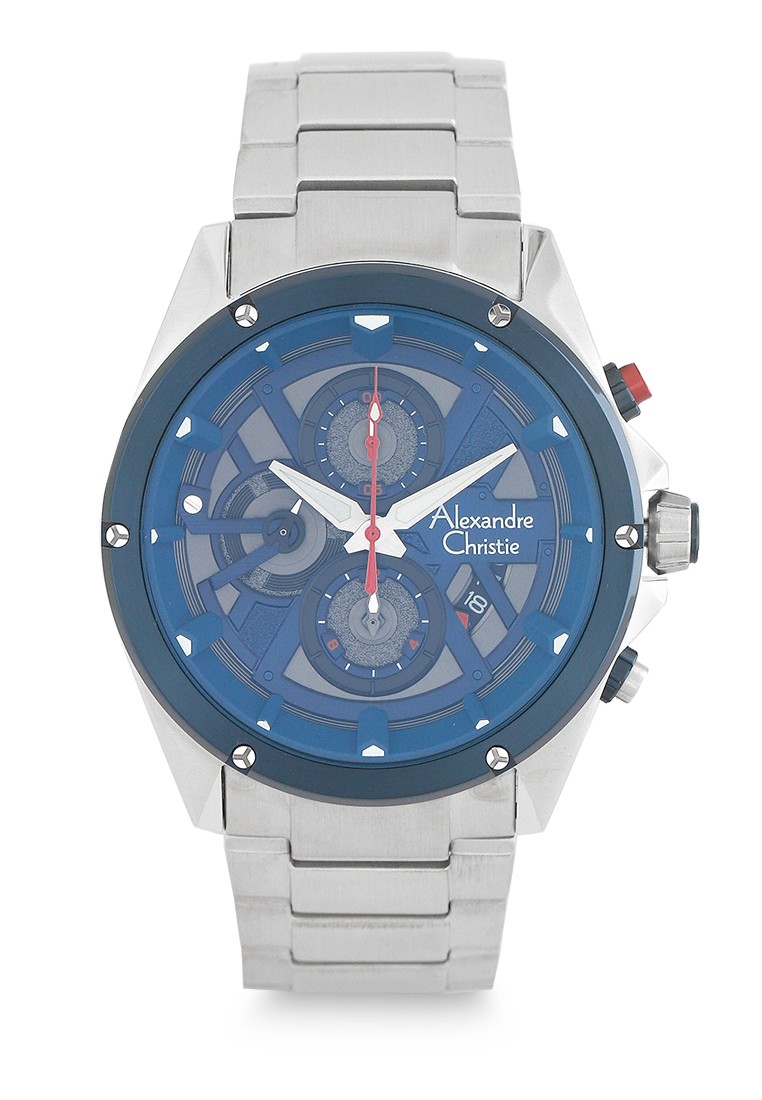 Alexandre Christie Jam Tangan Pria - Silver Blue Red - Stainless Steel - 6620 MCBTUBARE