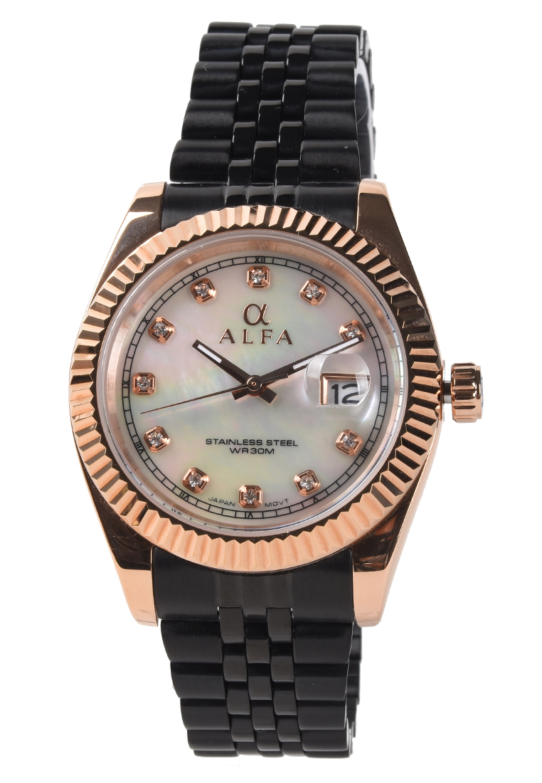 Alfa - Jam Tangan Pria - Rosegold - Black Stainless Steel Bracelet - 99105M-H