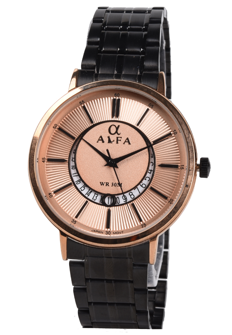 Alfa - Jam Tangan Pria - Rosegold - Black Stainless Steel Bracelet - 88152M-A