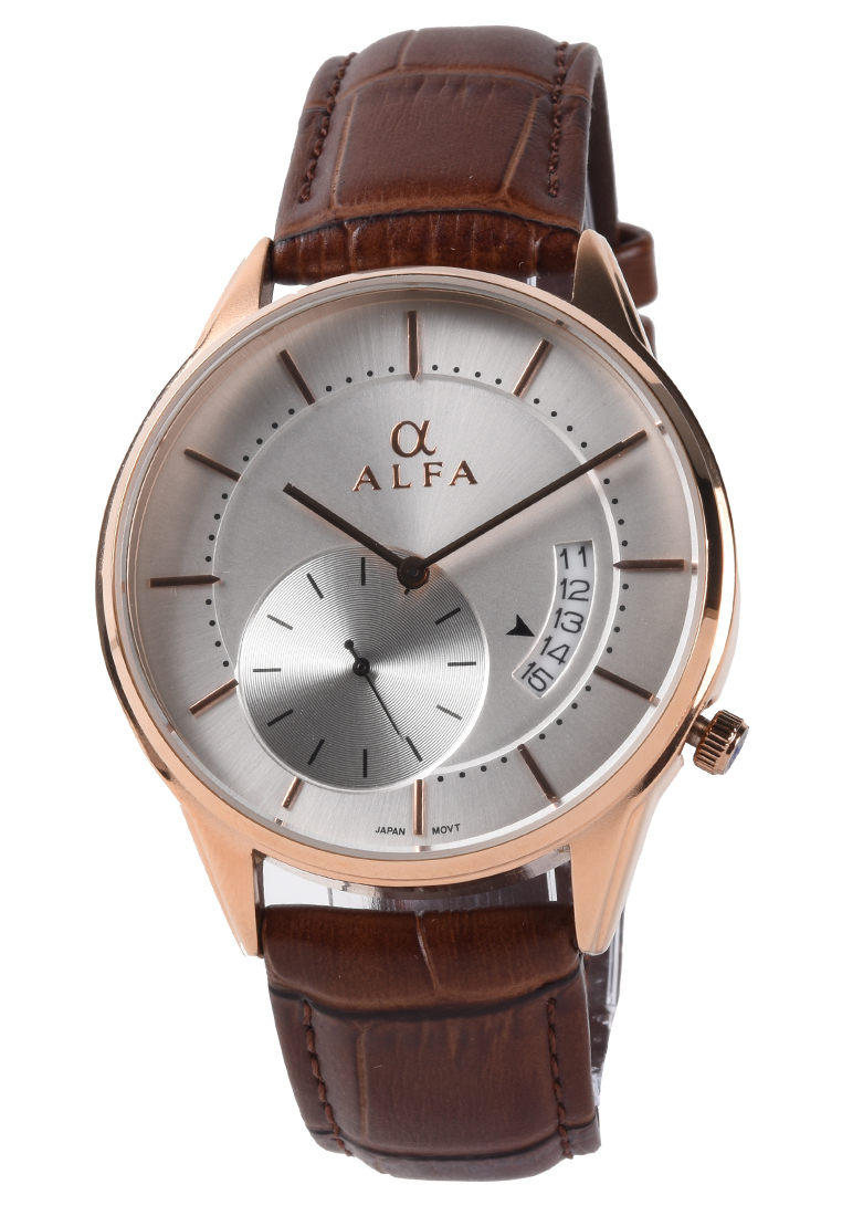 Alfa - Jam Tangan Pria - Rosegold - Brown Leather Strap - 99022M