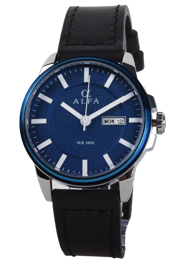 Alfa - Jam Tangan Wanita - Blue - Black Leather Strap - 55030L-D