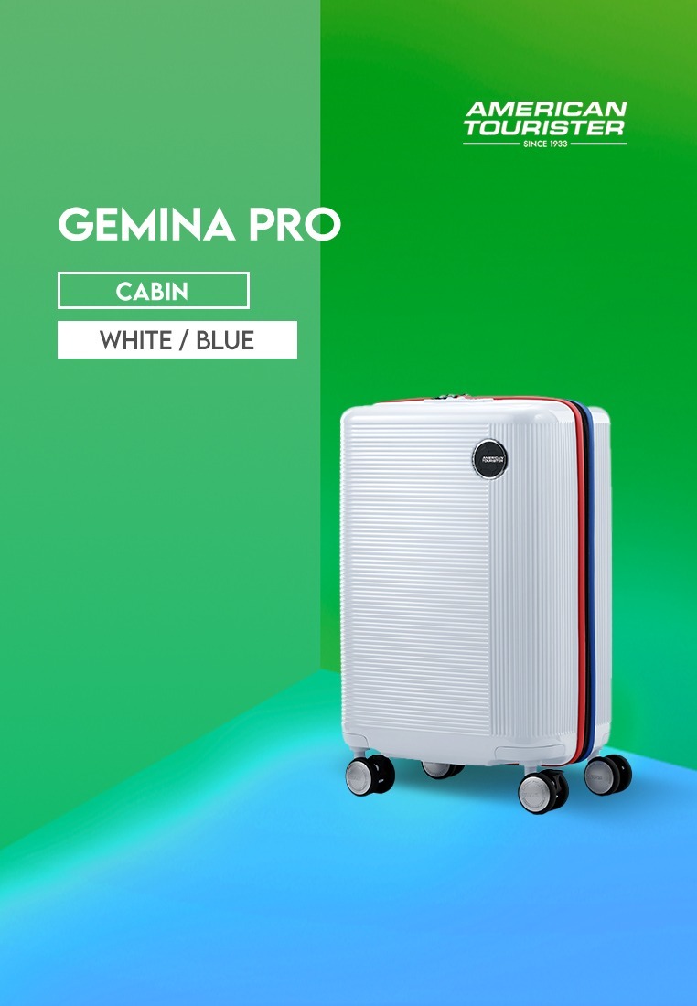 American Tourister Koper Hardcase Gemina Pro Spinner Cabin 20 Inch TSA V2 - White/Blue