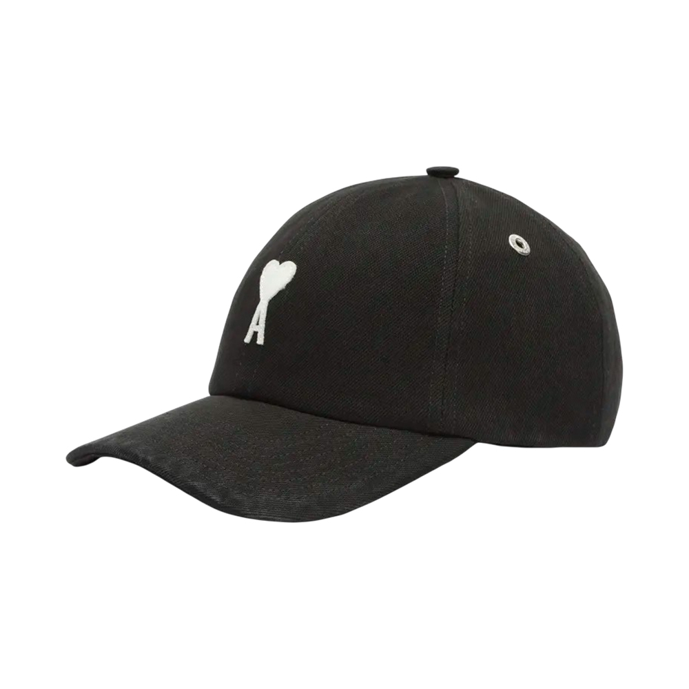 AMI Paris Ami De Coeur Felt Patch Cap Cotton Black
