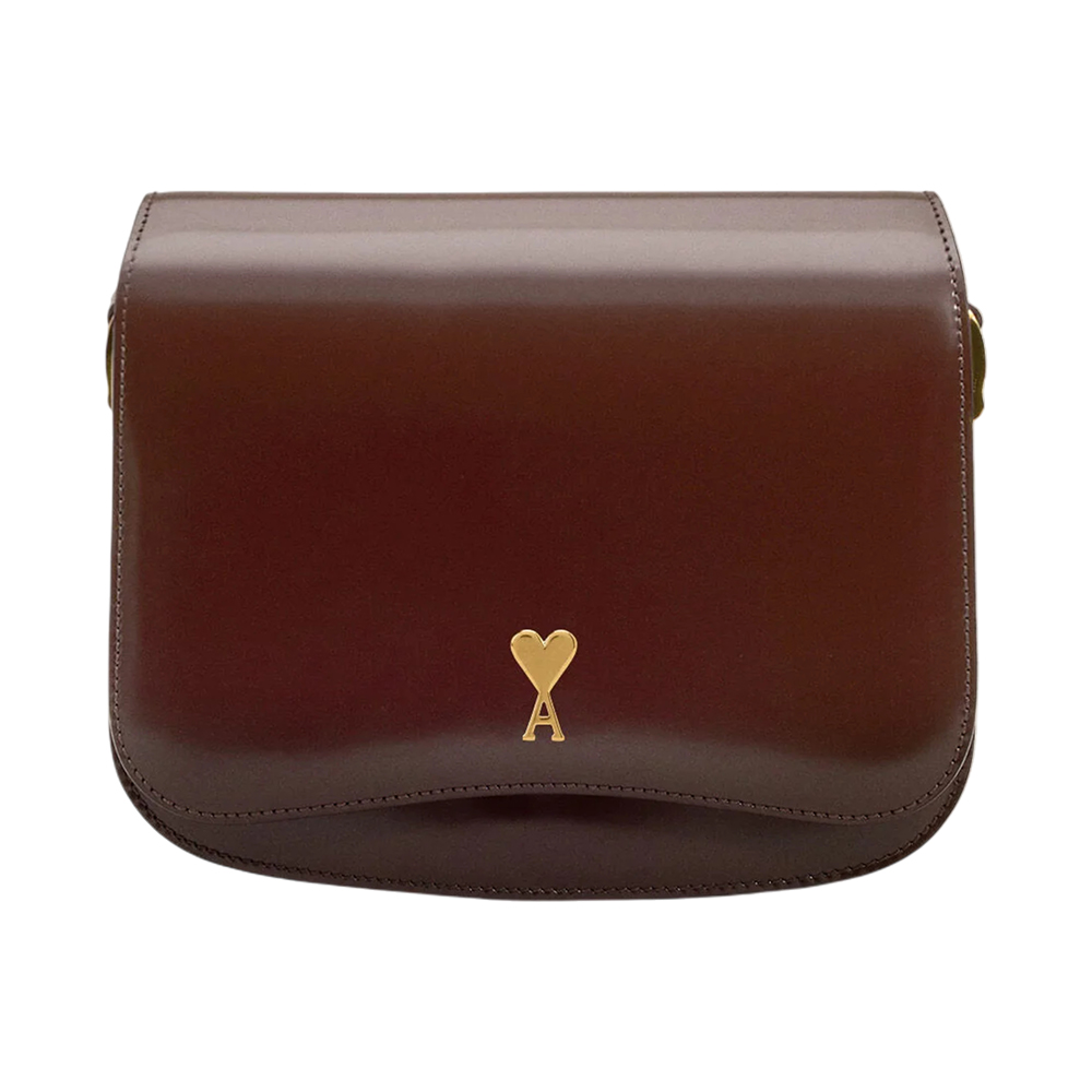 AMI Paris Glazed Leather Paris Paris Bag Cherry