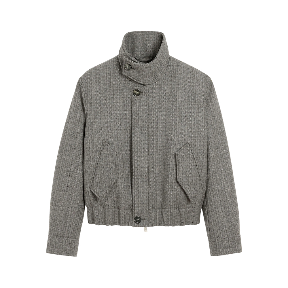 AMI Paris Herringbone Harrington Jacket In Double Wool Grey