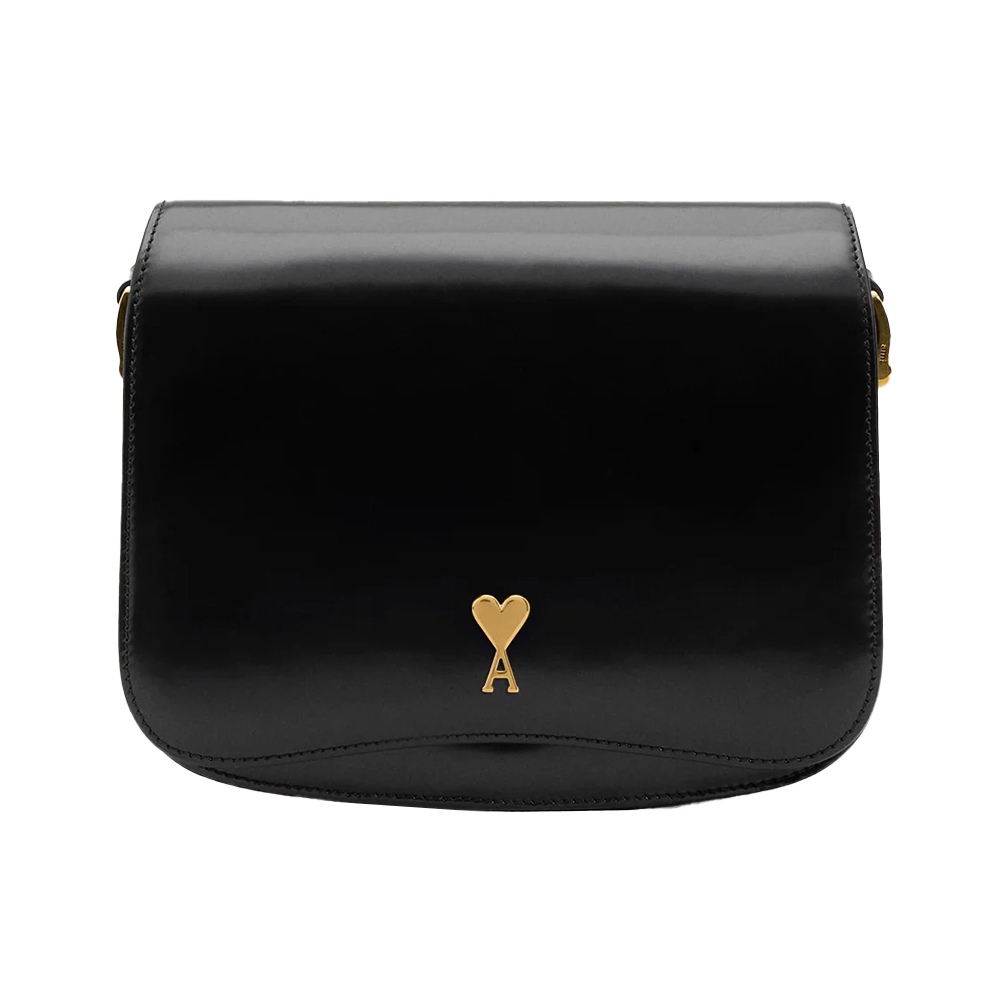 AMI Paris Glazed Leather Paris Paris Bag Black