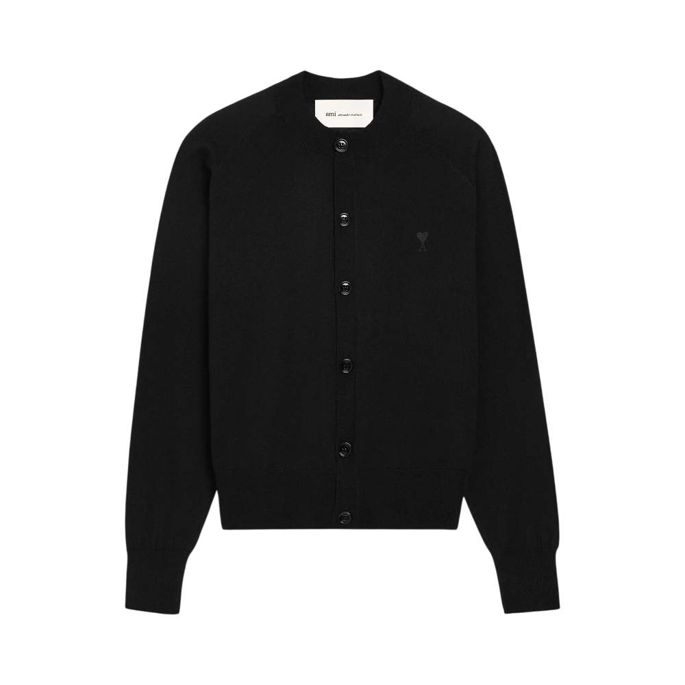 AMI Paris Black Ami De Coeur Wool Crewneck Cardigan Black