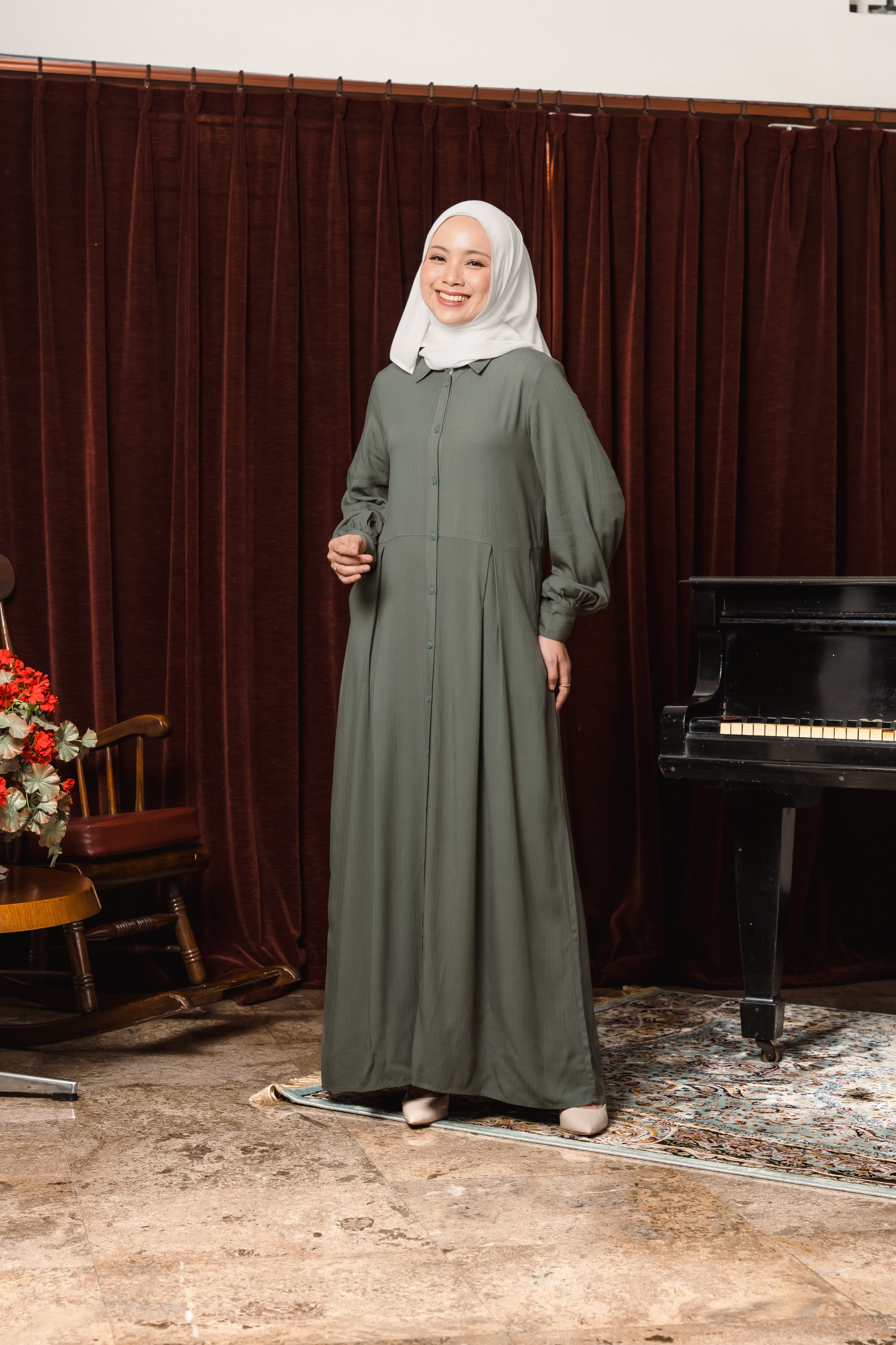 AMK Sarimbit Keluarga Set Muqatah Series Sage Green Gamis Wanita