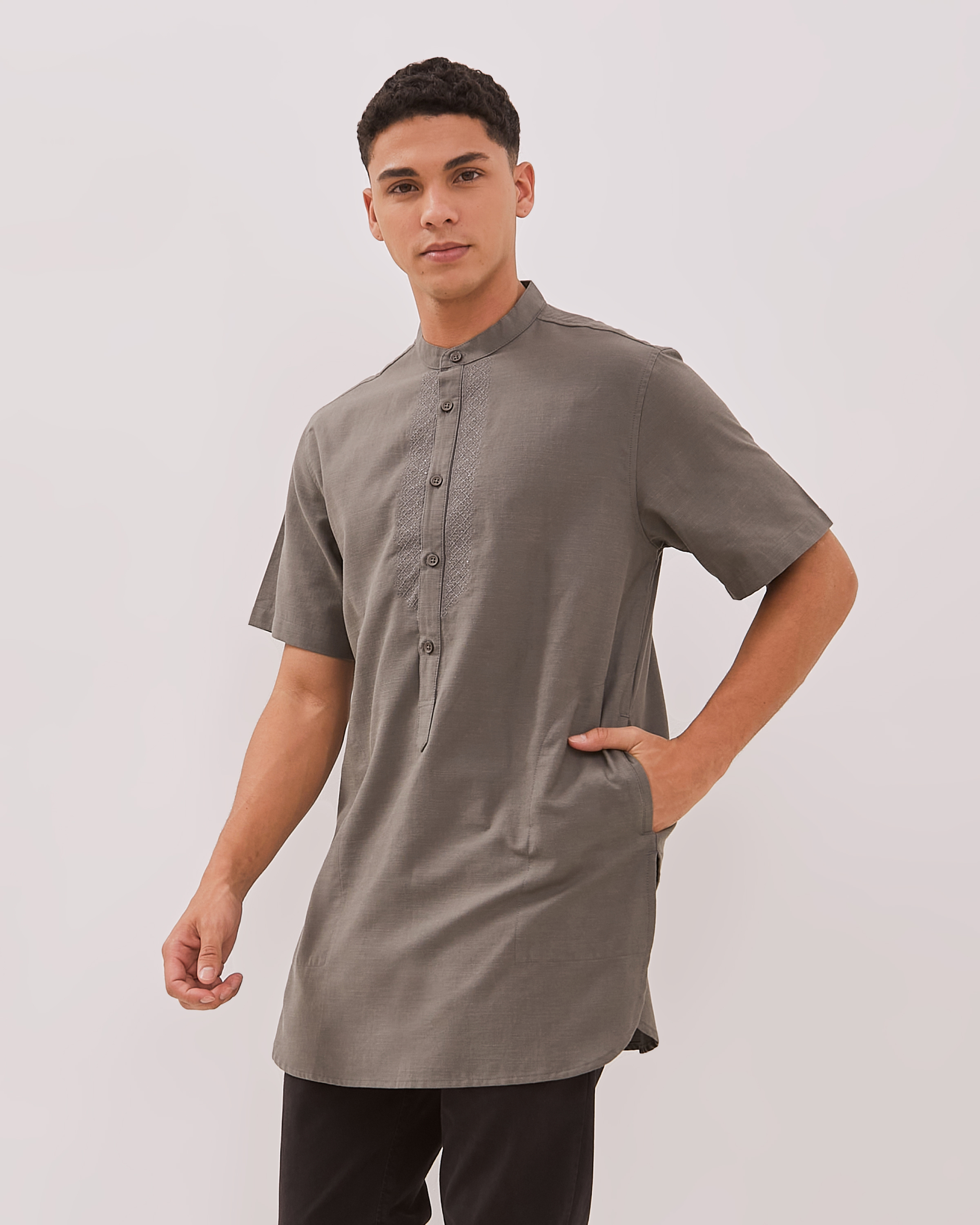 AMK Kemeja Koko Kurta Pria Lengan Pendek KK Birma Ss Grey