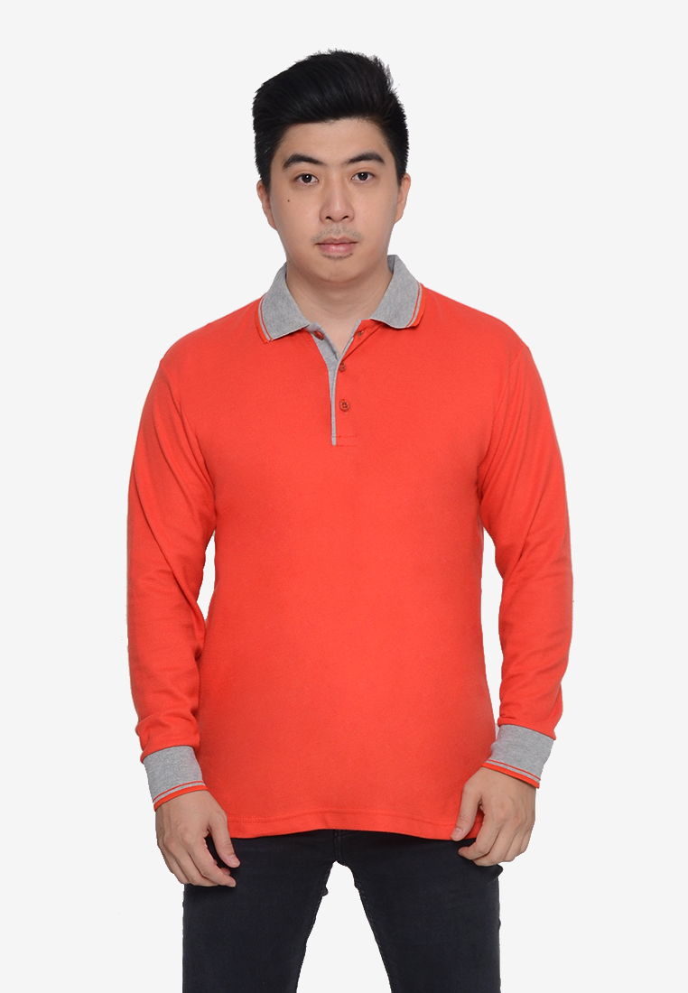 Andre Michel Kaos Polo Shirt Lengan Panjang Kerah Abu Orange Merah 933-77