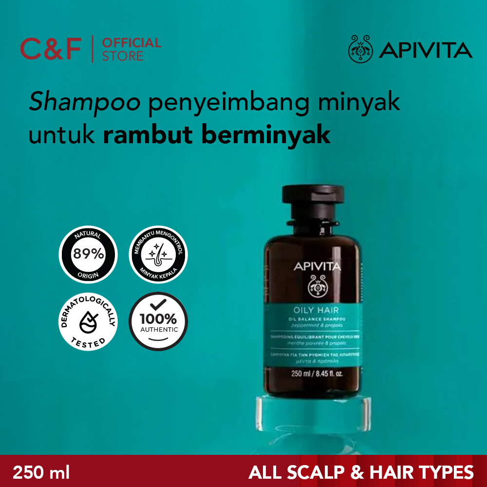 Apivita Oil Balance Shampoo Oily Hair 250 ml | Sampo Natural Non SLS Menghidrasi Kulit Kepala Mengur