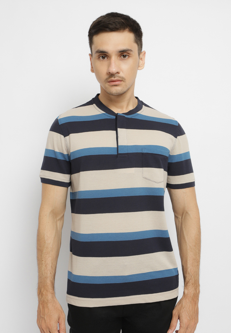 Arnett Baju Pria Polo Tshirt Stripe Navy