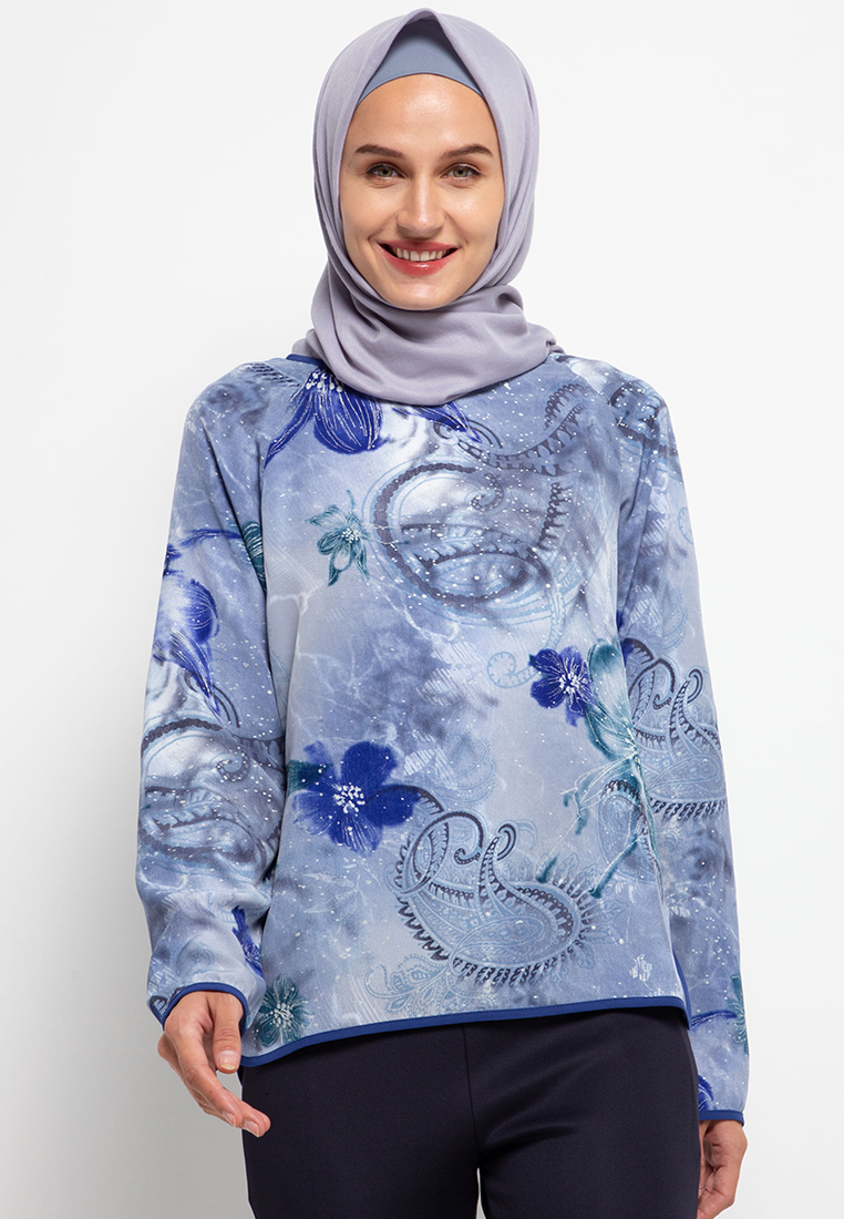 AZZAR Ciara Blouse In Blue Print