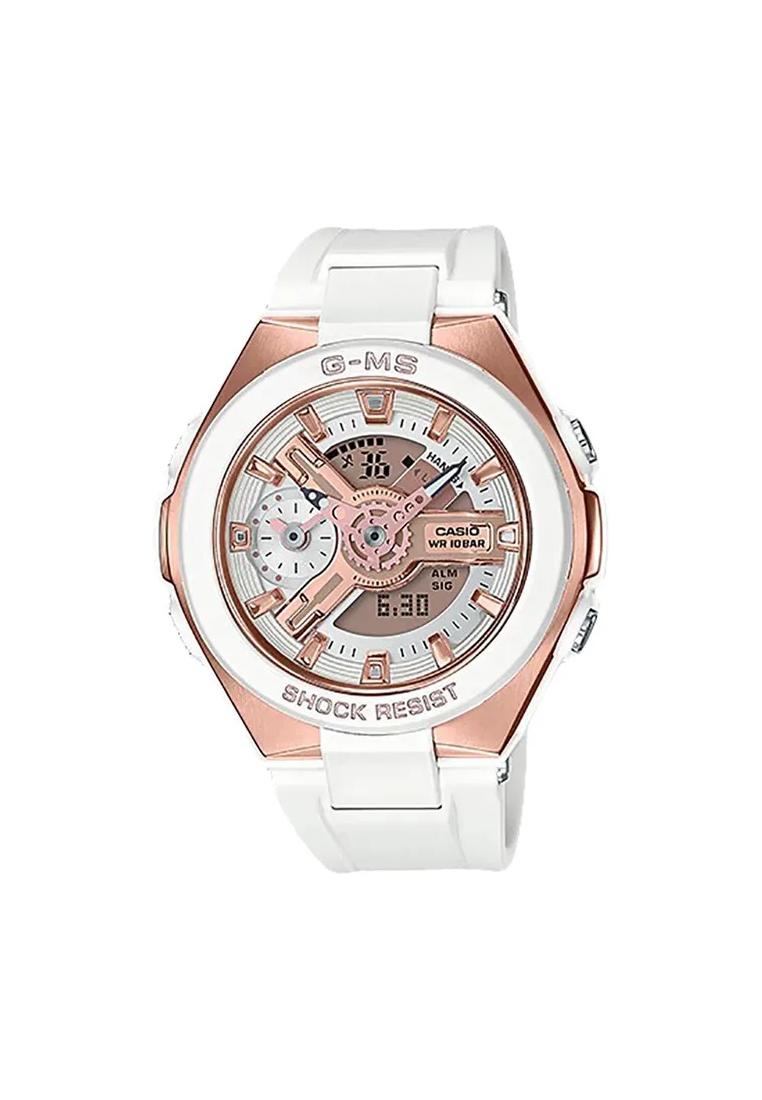 Baby-G Jam Tangan Wanita Casio Baby-G MSG Series MSG-400G-7ADR Digital Analog Dial White Resin Band