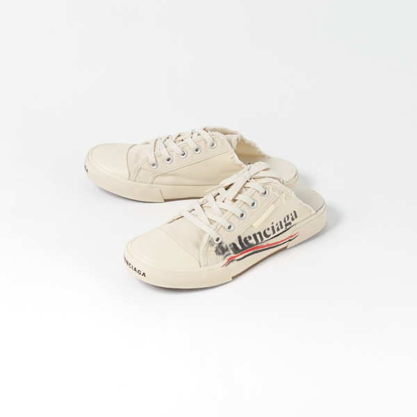 Balenciaga Sepatu BALENCIAGA PARIS GRAFFITI SPRAY BLACK CREAM MULES SNEAKER 100% ORIGINAL