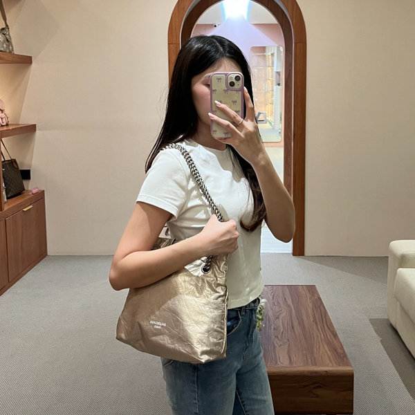 Balenciaga Tas BALENCIAGA CRUSH GHW CHAIN CALFSKIN GOLD TOTE BAG SMALL 100% ORIGINAL