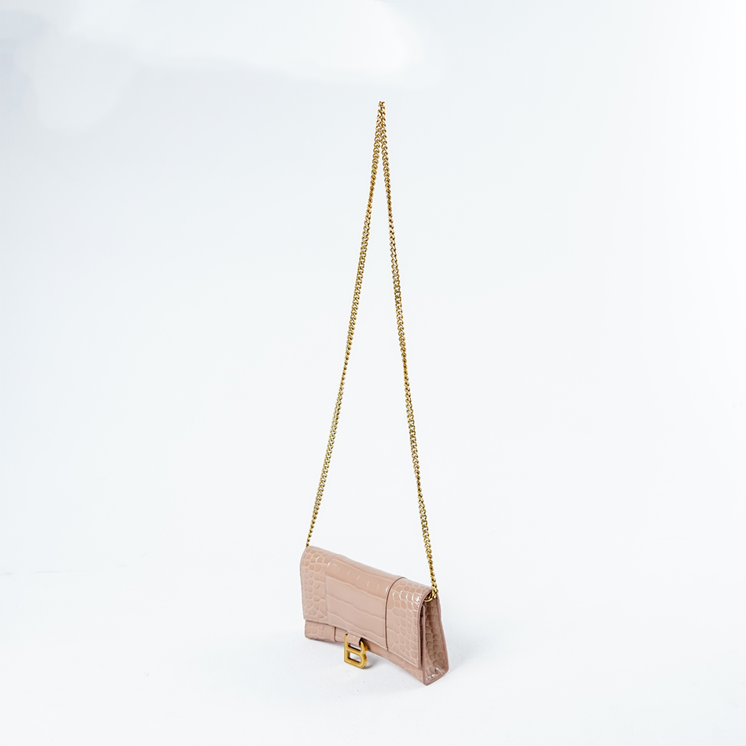 Balenciaga Tas BALENCIAGA HOURGLASS GHW NUDE CROCO CHAIN WOC SHOULDER BAG 100% ORIGINAL