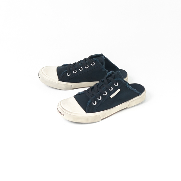 Balenciaga Sepatu BALENCIAGA PARIS TEXT CREAM BLACK MULES SNEAKER 100% ORIGINAL