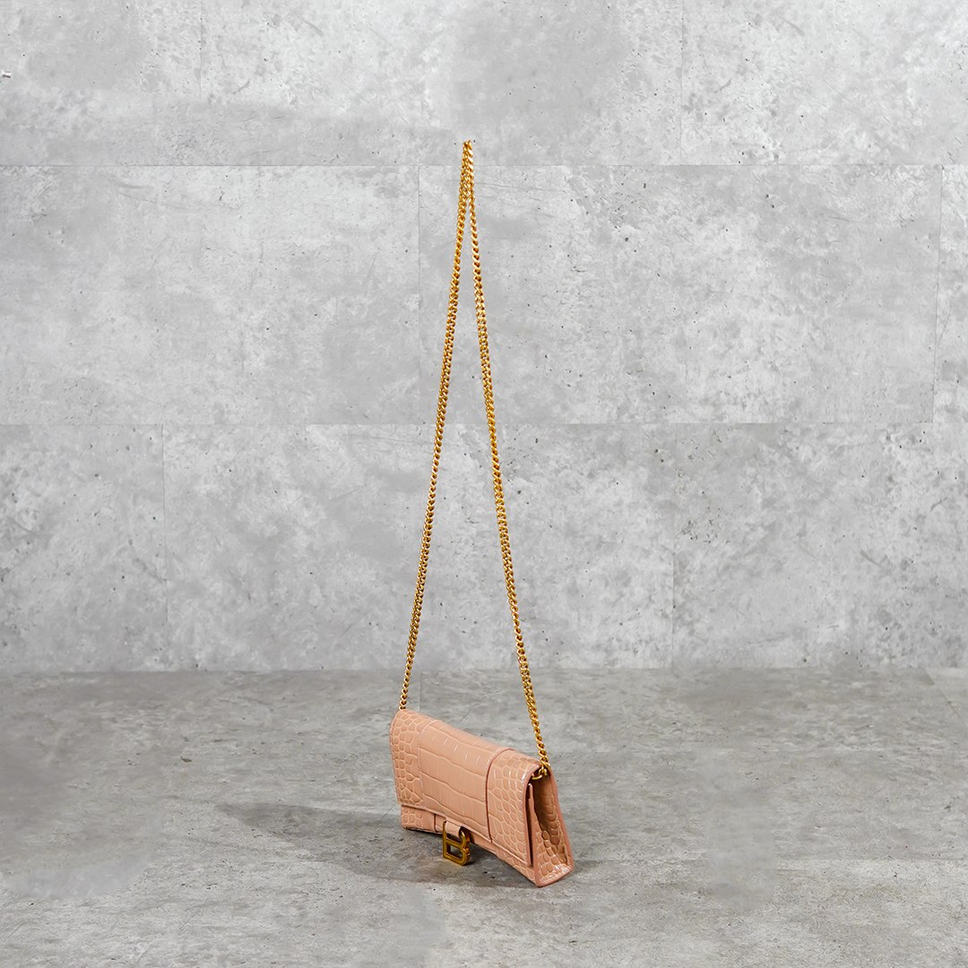 BALENCIAGA Tas BALENCIAGA HOURGLASS GHW NUDE CROCO CHAIN WOC SHOULDER BAG 100% ORIGINAL