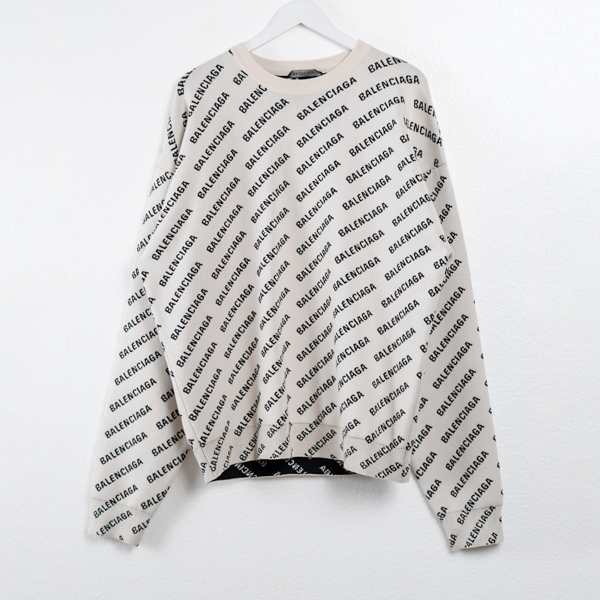 Balenciaga Sweater BALENCIAGA ALL OVER TEXT BLACK WHITE KNIT SWEATSHIRT 100% ORIGINAL
