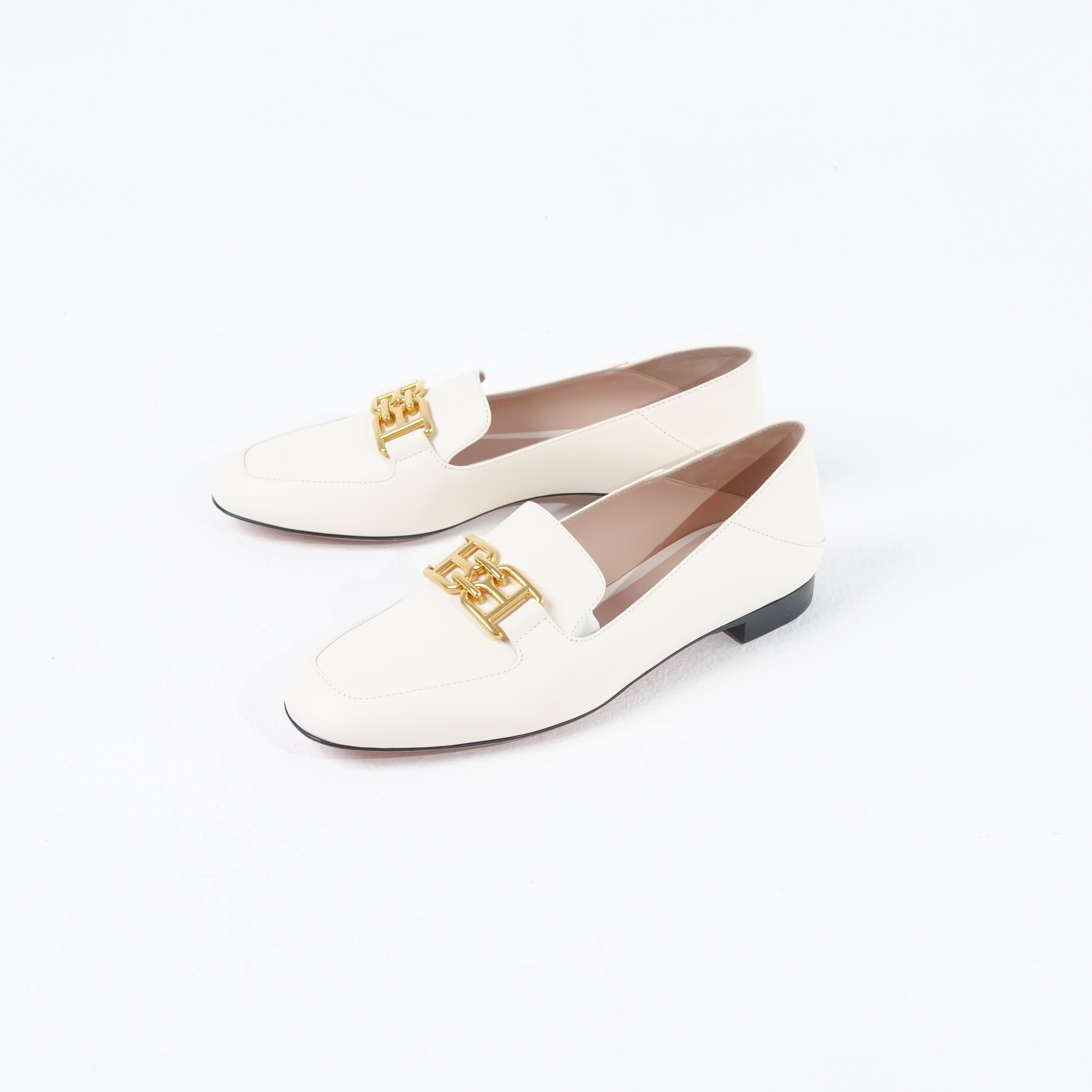BALLY Sepatu BALLY ELLAH BB GOLD IVORY WHITE CALF SKIN FLAT SHOES 100% ORIGINAL