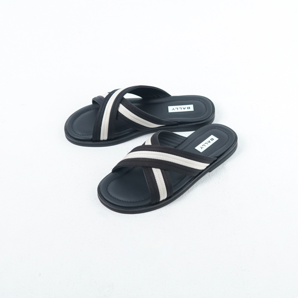 BALLY Sandal BALLY GYLLU BAND STRIPE WHITE BLACK STRAP SANDAL 100% ORIGINAL