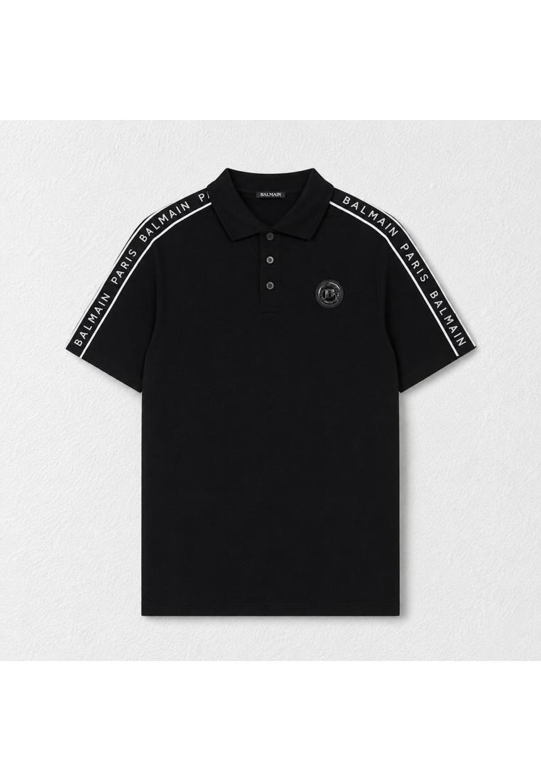 Balmain Polo BALMAIN PARIS BAND TAPE SHOULDER WHITE BLACK POLO 100% ORIGINAL