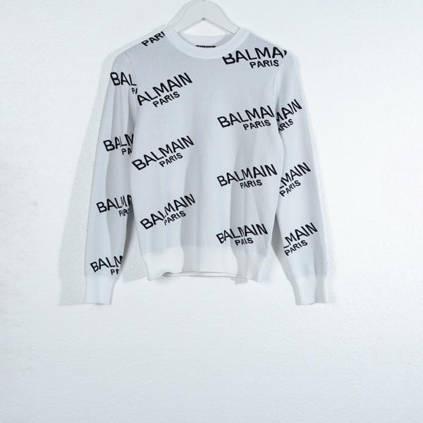 Balmain Sweater BALMAIN ALL OVER TEXT BLACK WHITE KNIT SWEATSHIRT 100% ORIGINAL