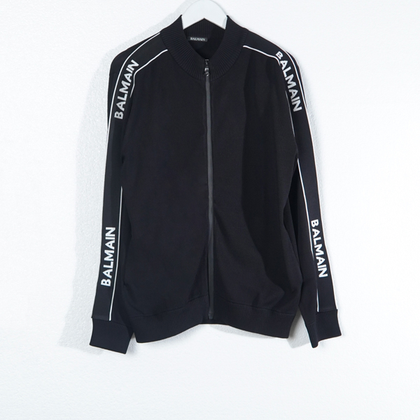 Balmain Jaket  BALMAIN BAND TAPE TEXT SHOULDER WHITE BLACK ZIP JACKET 100% ORIGINAL