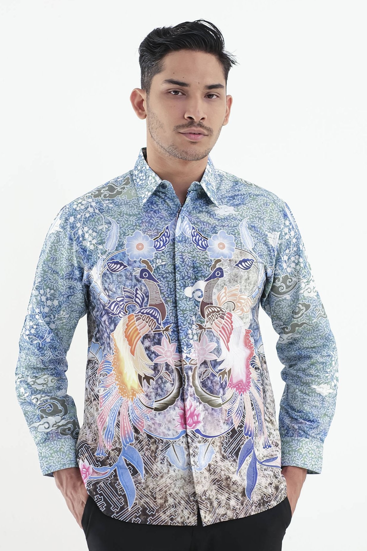 Batik Adyatma Arkanza Tosca  Pria Kemeja Panjang Slim Fit Digital Print