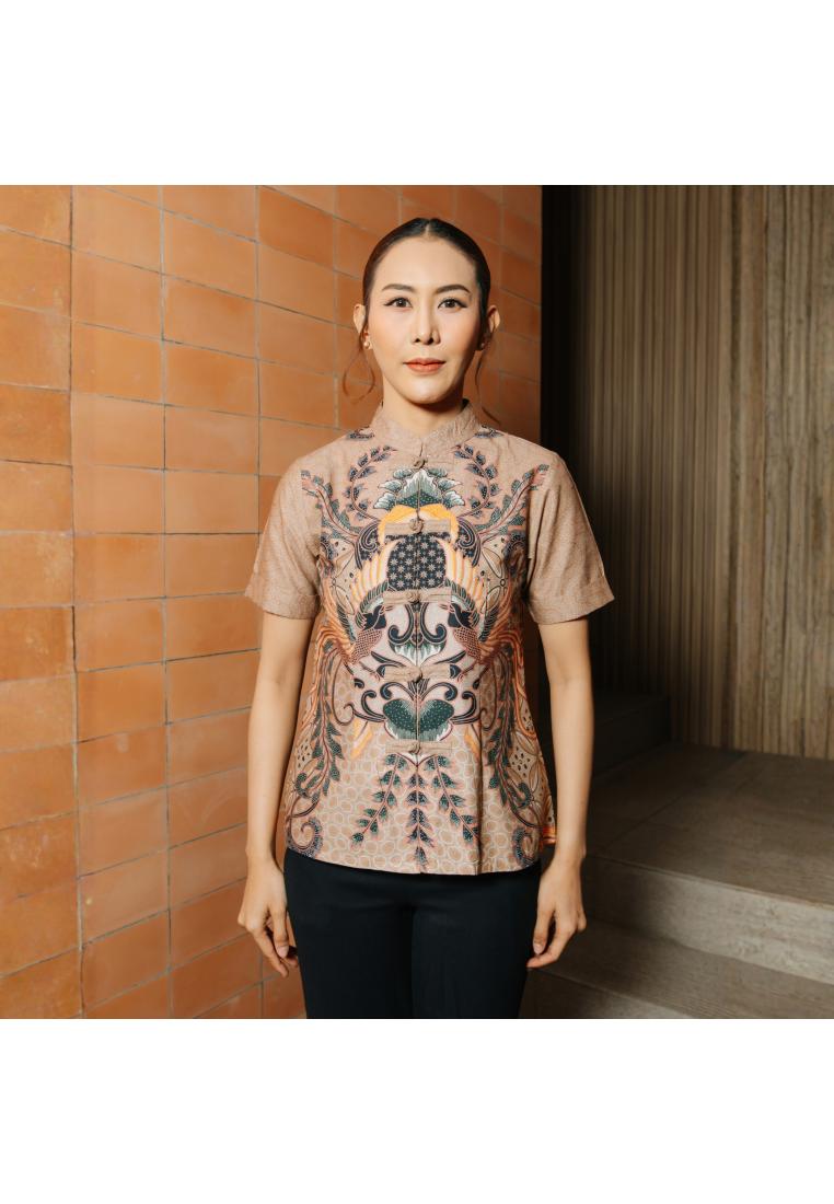 Batik Adyatma Adyatma Samita Mocca Brown Batik Wanita Blouse Cheongsam Katun Premium