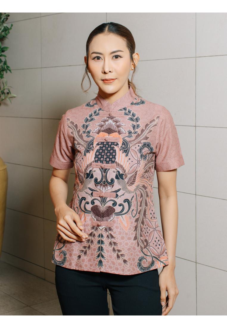 Batik Adyatma Adyatma Samita Dusty Rose Batik Wanita Blouse Cheongsam Katun Premium