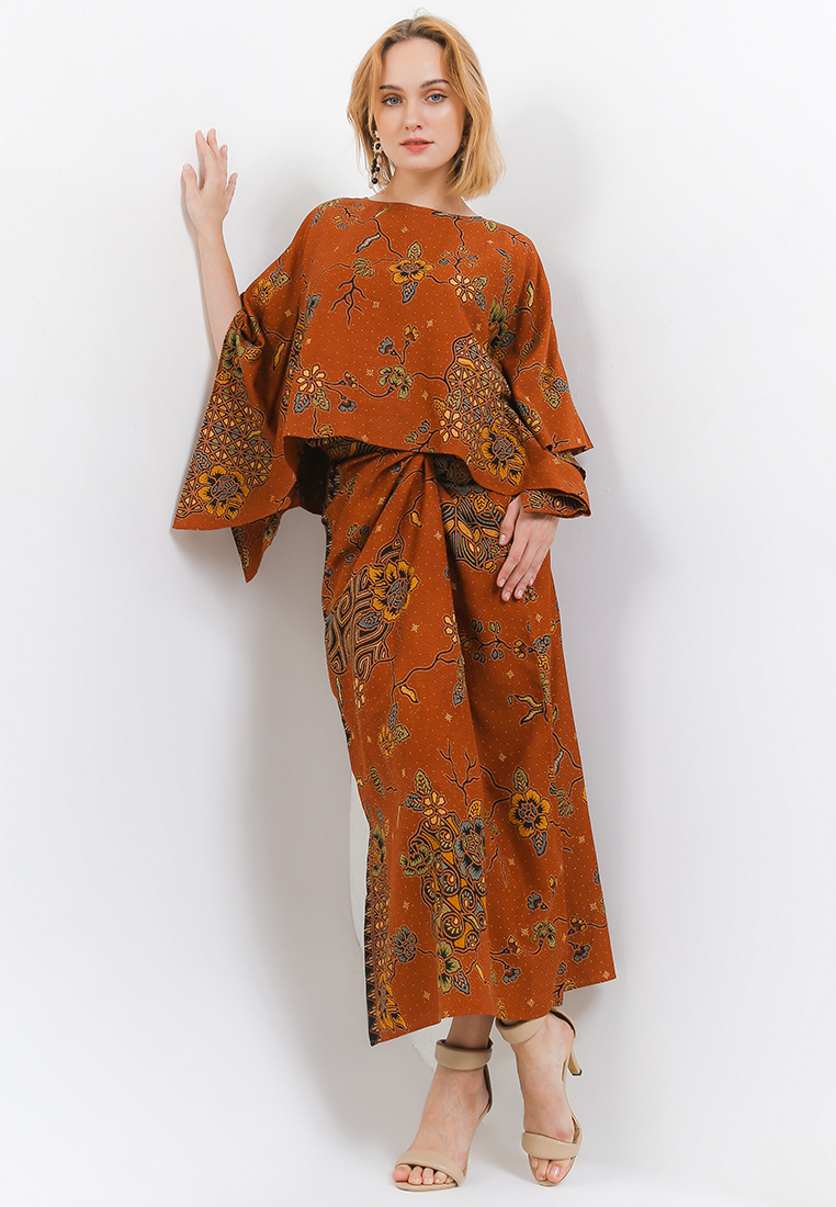 Setelan Batik Wanita One Set Doby Motif Kedu 03 Orens / Baju Kondangan / Pesta / Baju Kantor