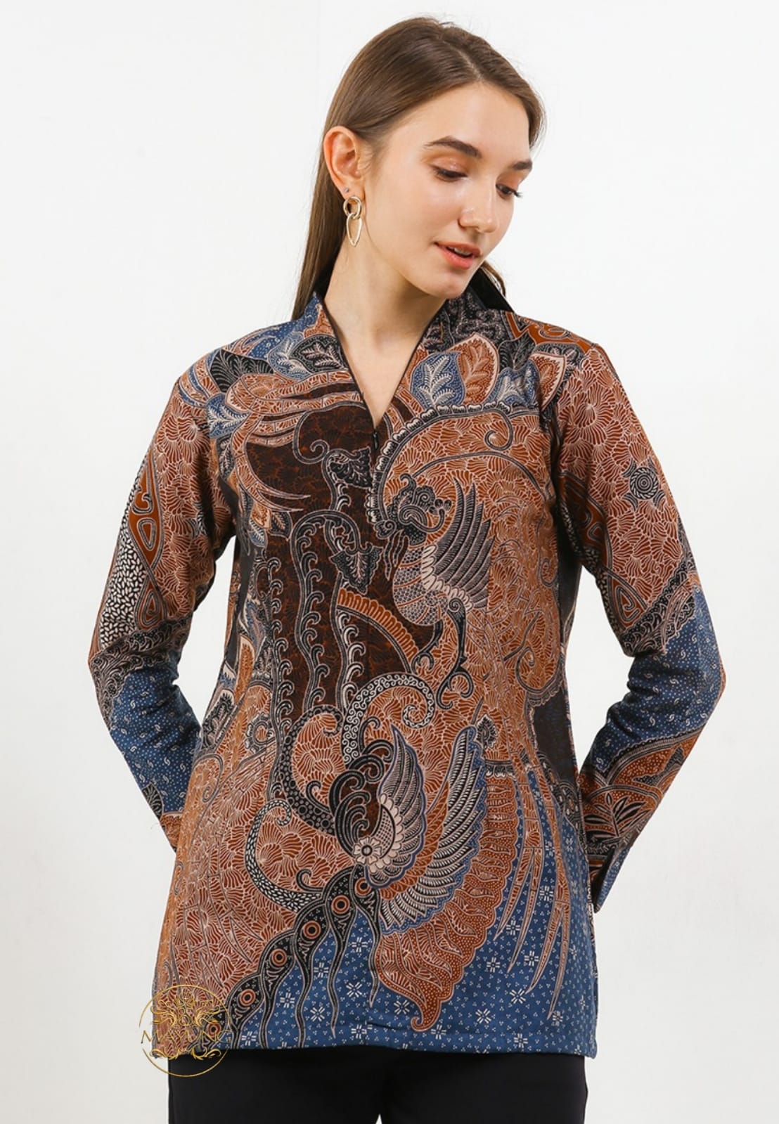 Batik Mayung Blouse Batik Suhita Oranye Biru Premium Slimfit Elegant