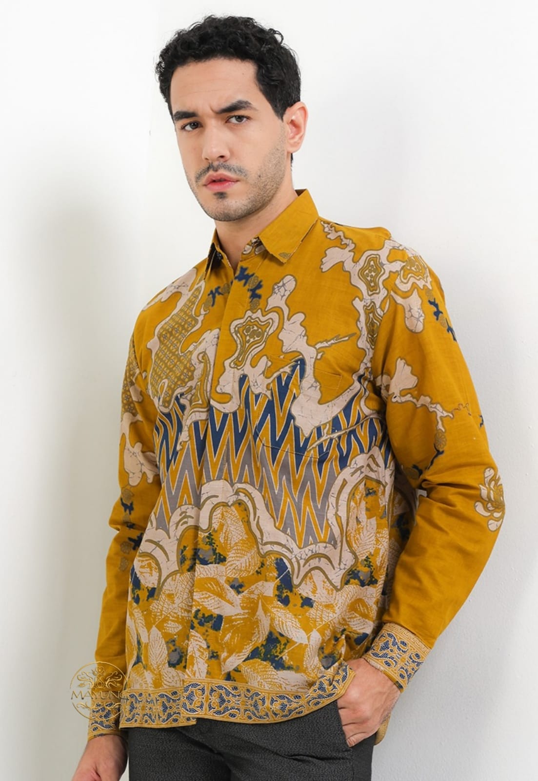 Batik Mayung Respati Kuning Kemeja Batik Pria Premium Lengan Panjang NLN