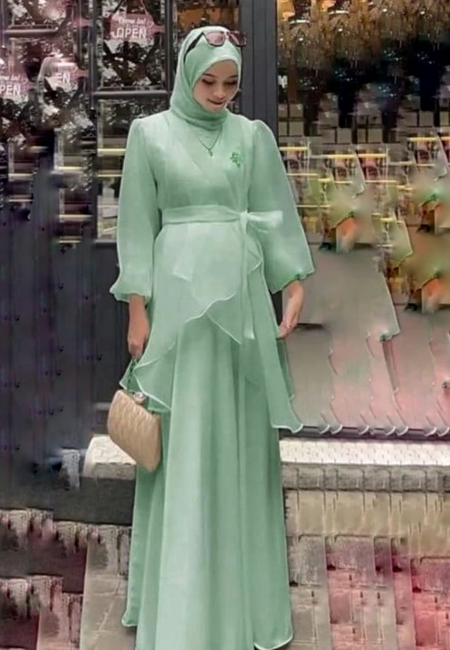 Batik Mayung Dress Vucsya Sage Modern Ukuran Standar | Kebaya Premium  | Oneset Pesta Elegan RS.PMG