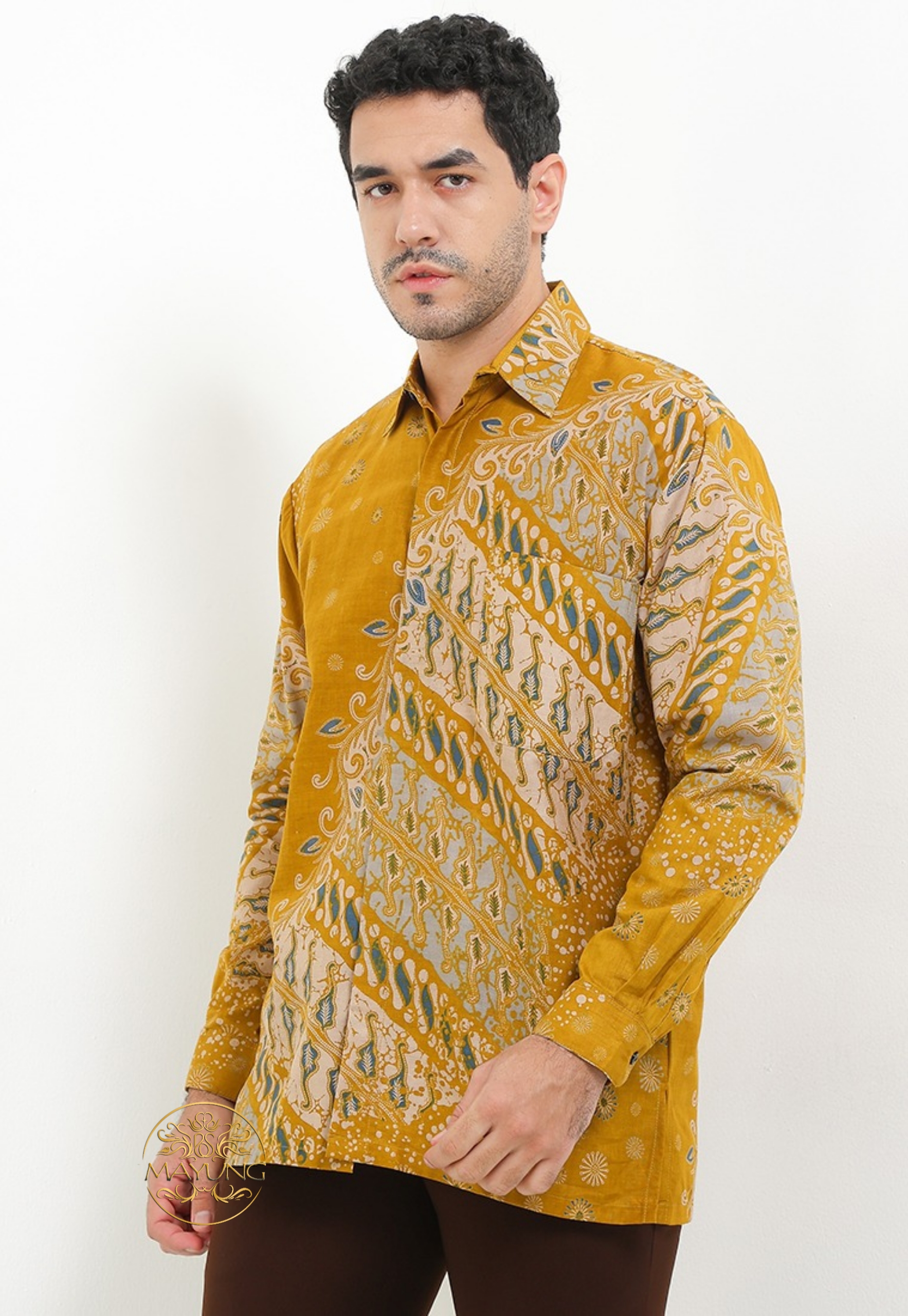Batik Mayung Vrawijaya Kuning Kemeja Batik Pria Premium Lengan Panjang NLN
