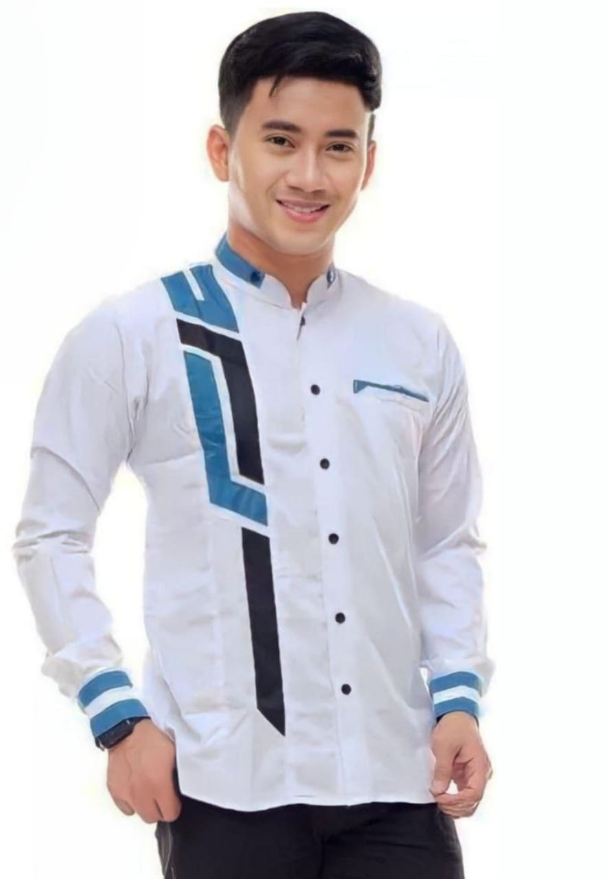 Batik Mayung Senna Putih List Biru Koko Kombinasi Exclusive Pria Casual Modern Lengan Panjang ZA