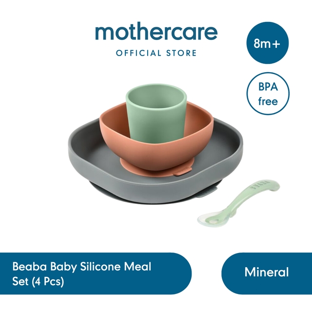 Beaba Mineral - Set Alat Makan Bayi Silicon (Piring/Plate, Mangkok/Bowl, Cangkir/Cup, Sendok/Spoon) 