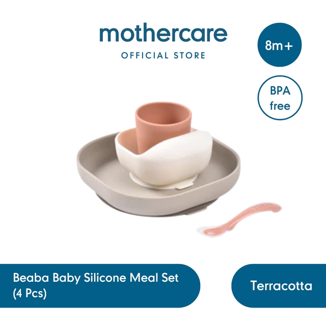 Beaba Terracotta - Set Alat Makan Bayi Silicon (Piring/Plate, Mangkok/Bowl, Cangkir/Cup, Sendok/Spoo