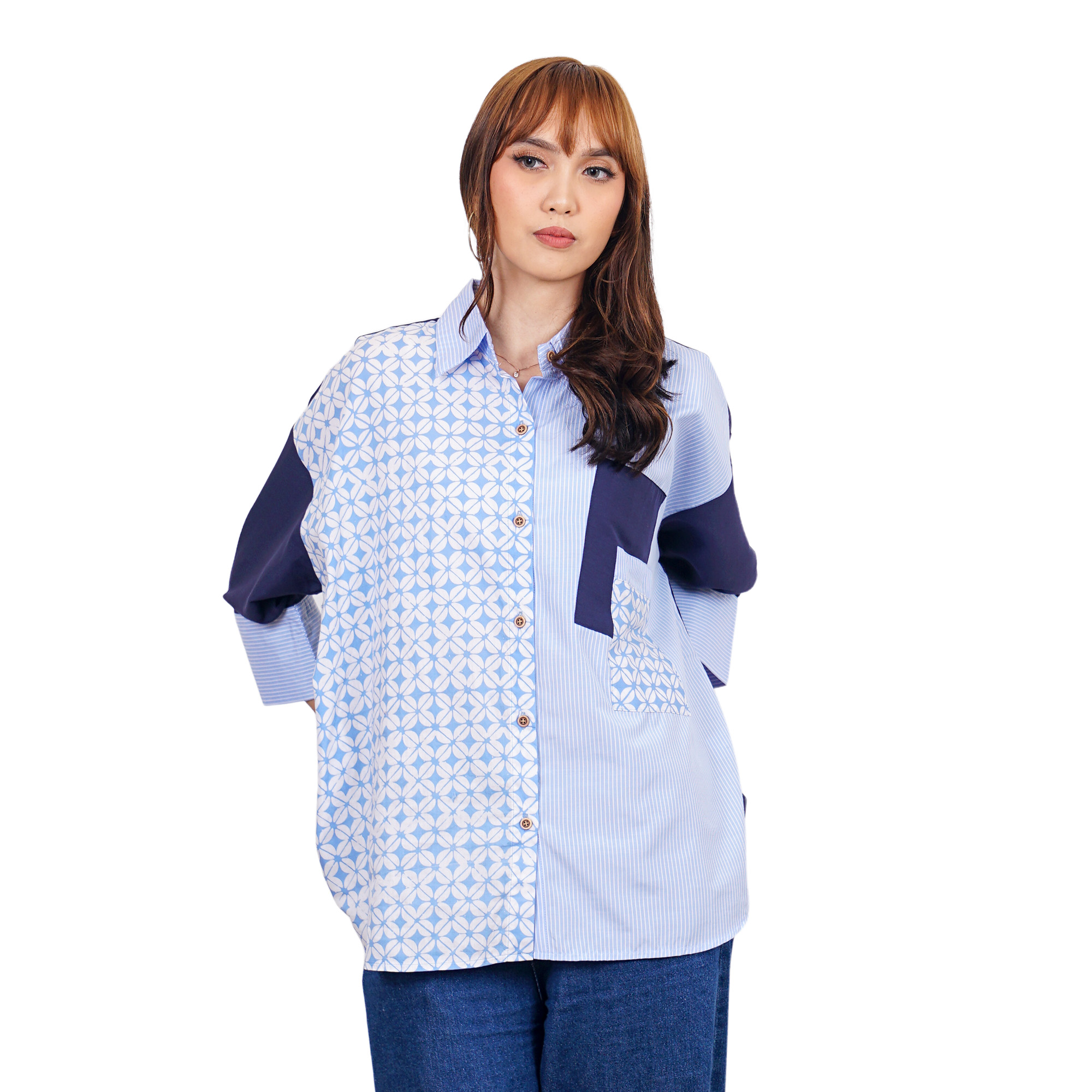 bhatara batik Kemeja Batik Wanita - Atasan Batik - Bhatara Batik Emira - Baju Batik Modern Lengan Pa