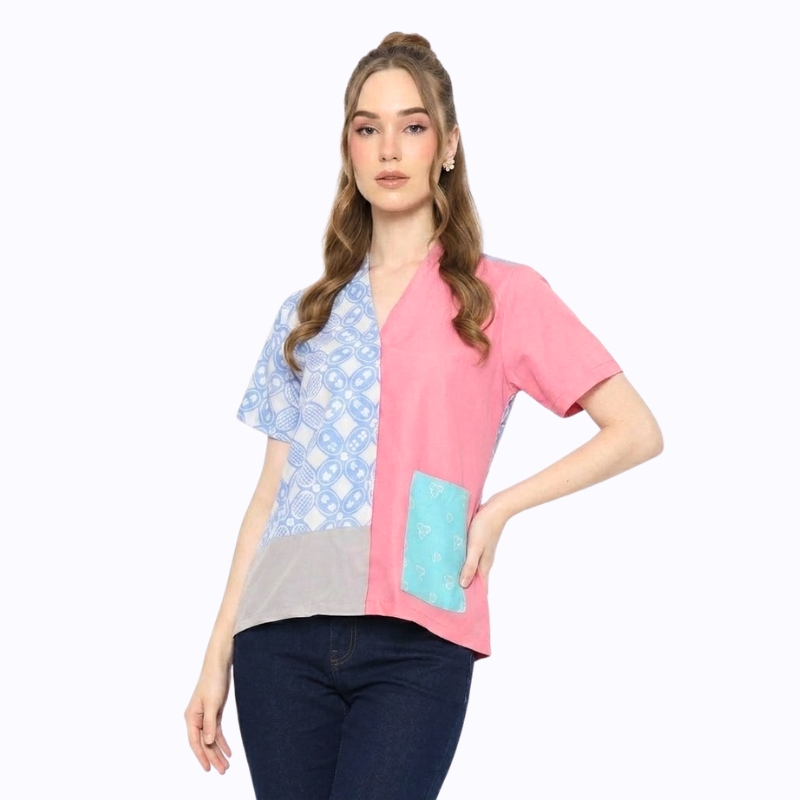 bhatara batik Blouse Batik Wanita - Bhatara Batik Narumi - Atasan Batik Modern Lengan Pendek