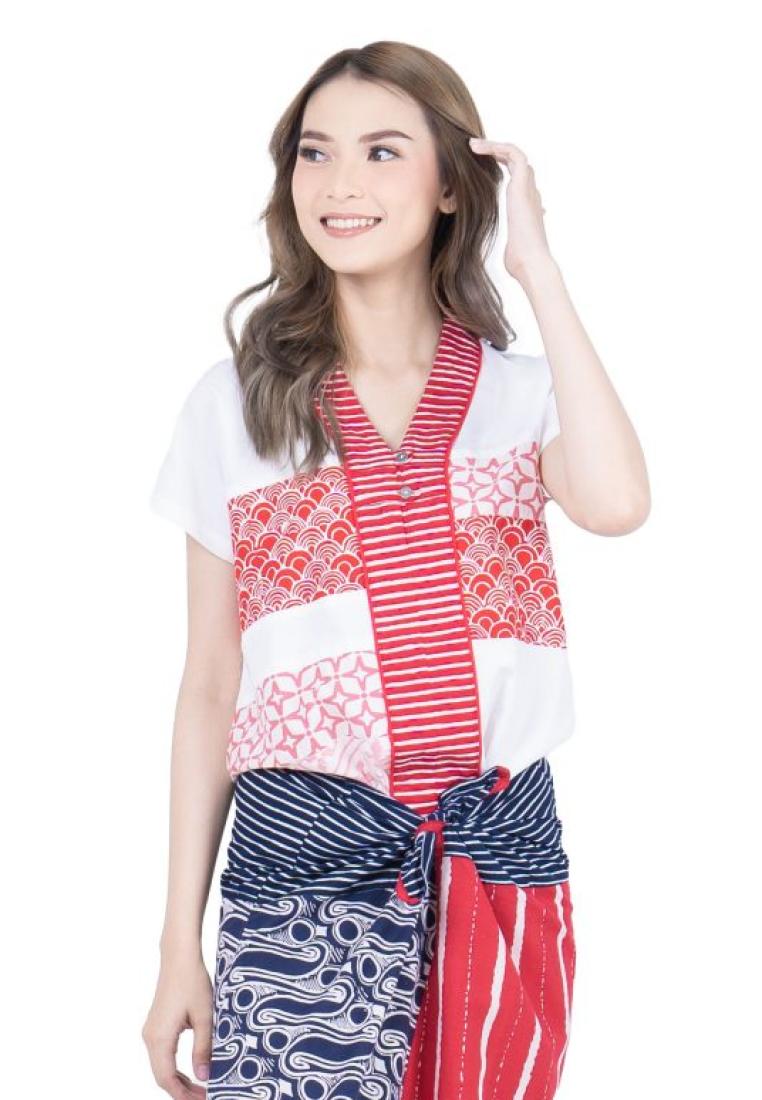 bhatara batik Blouse Batik Wanita - Bhatara Batik Merah Putih - Atasan Batik Modern Lengan Pendek
