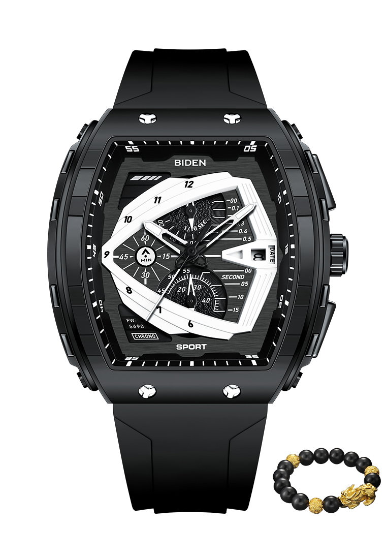 Biden Watch Jam Tangan Pria Original Olahraga Bercahaya Tali Silikon Jam Tangan Cowok Black silver