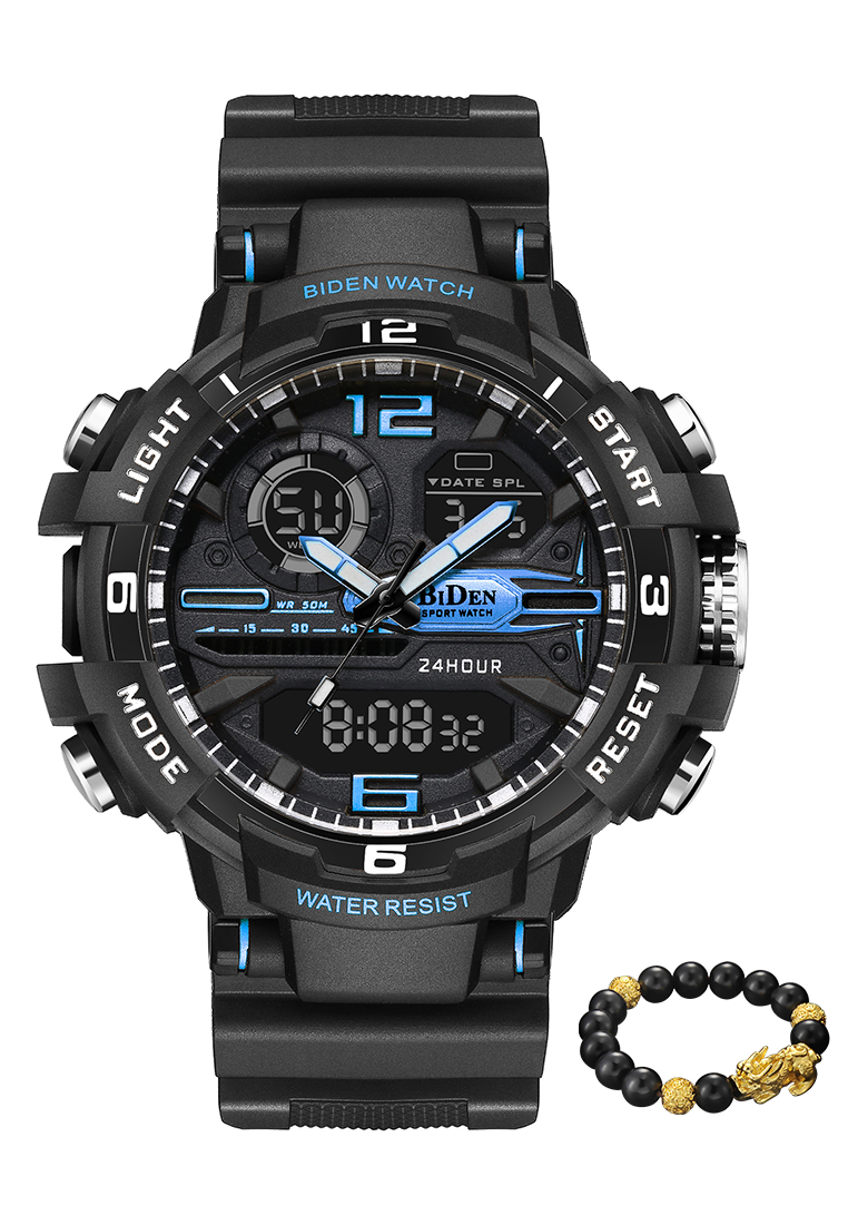 Biden Watch Jam Tangan Pria Digital&Analog Olahraga Pria Tahan Air Luminous Jam Tali Silikon Biru
