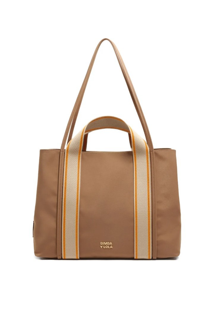 Bimba Y Lola Large Chihuahua striped  tote bag brown